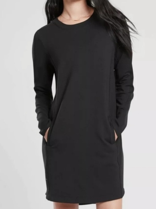 Athleta Dresses & Skirts - Athleta Balance Sweatshirt Dress Black Pockets Small
